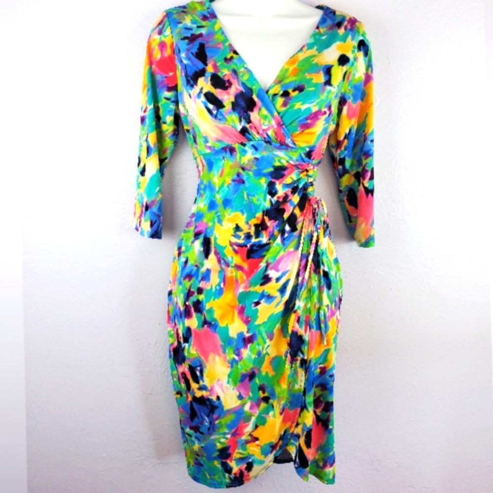 LONDON TIMES Watercolor Wrap Dress